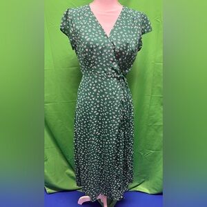 Green Floral Wrap Dress